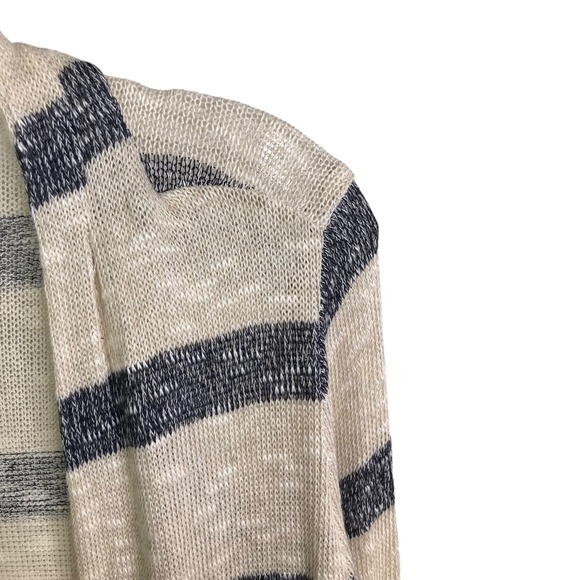 Three Dots Women's Cardigan Sweater Beige Gray Striped Long Sleeve Open Front XS - Picture 4 of 9